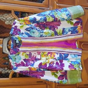 Peck & Peck Mixed Media Floral Print Open Front Blazer Jacket Ladies Sma…